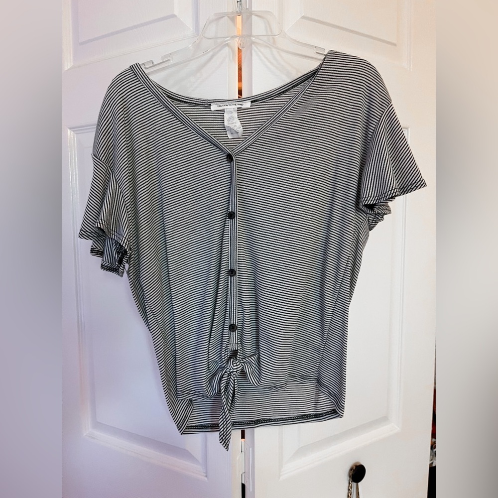 Cropped Striped Top - Tie & Buttons